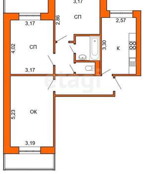 3-к квартира, вторичка, 60м2, 7/9 этаж