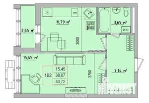 1-к квартира, вторичка, 41м2, 17/18 этаж
