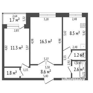 2-к квартира, вторичка, 54м2, 5/5 этаж