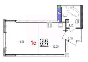1-к квартира, строящийся дом, 33м2, 13/18 этаж