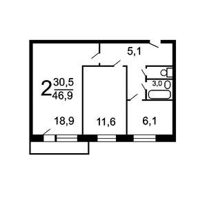 2-к квартира, вторичка, 48м2, 1/5 этаж