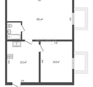 2-к квартира, вторичка, 61м2, 1/3 этаж