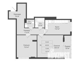 2-к квартира, строящийся дом, 76м2, 5/17 этаж