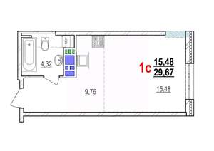 1-к квартира, строящийся дом, 30м2, 5/18 этаж