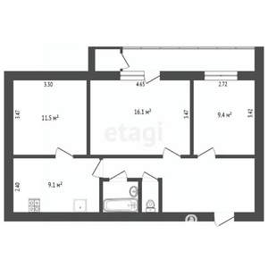 3-к квартира, вторичка, 62м2, 1/12 этаж