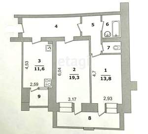 2-к квартира, вторичка, 63м2, 1/14 этаж