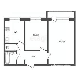 2-к квартира, вторичка, 52м2, 2/10 этаж