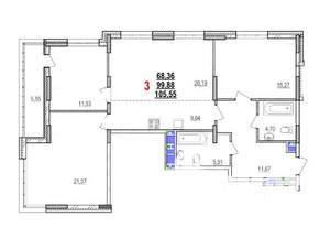 3-к квартира, вторичка, 106м2, 7/18 этаж