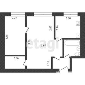 2-к квартира, вторичка, 43м2, 3/3 этаж