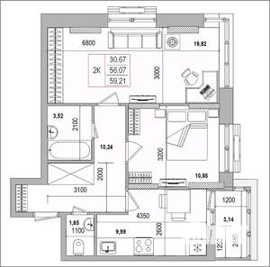 2-к квартира, вторичка, 59м2, 10/16 этаж