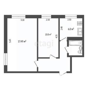 2-к квартира, вторичка, 43м2, 1/5 этаж