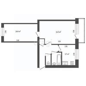 2-к квартира, вторичка, 44м2, 2/5 этаж