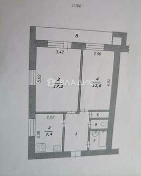 2-к квартира, вторичка, 53м2, 4/12 этаж