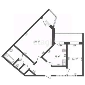 2-к квартира, вторичка, 54м2, 10/12 этаж