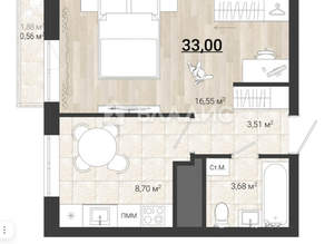 1-к квартира, вторичка, 33м2, 8/8 этаж