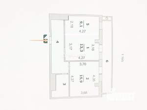 2-к квартира, вторичка, 59м2, 2/9 этаж