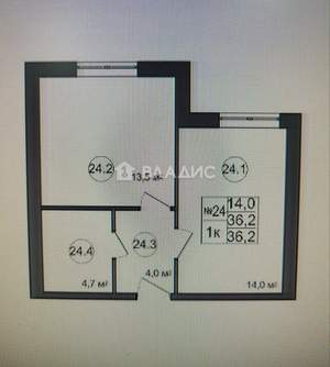 1-к квартира, вторичка, 36м2, 1/4 этаж