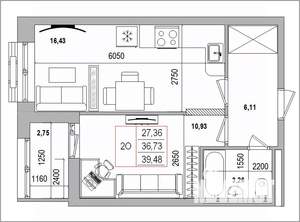 2-к квартира, вторичка, 39м2, 8/16 этаж
