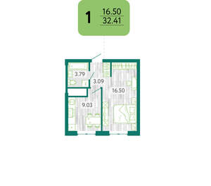 1-к квартира, вторичка, 32м2, 1/8 этаж