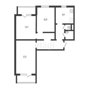 3-к квартира, вторичка, 74м2, 5/10 этаж