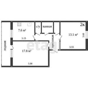 2-к квартира, вторичка, 56м2, 1/9 этаж