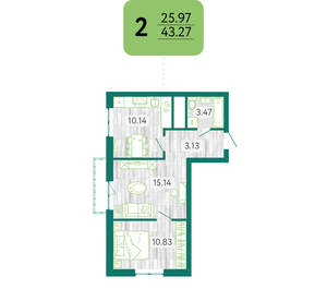 2-к квартира, вторичка, 43м2, 5/8 этаж