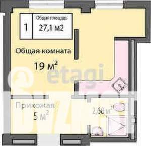 Студия квартира, вторичка, 26м2, 1/5 этаж