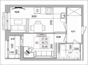 2-к квартира, вторичка, 39м2, 12/16 этаж