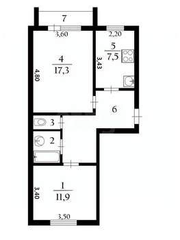2-к квартира, вторичка, 53м2, 4/5 этаж