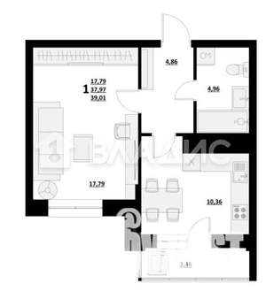 1-к квартира, вторичка, 39м2, 3/9 этаж