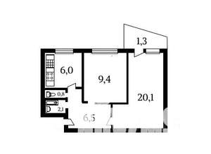 2-к квартира, вторичка, 44м2, 1/5 этаж