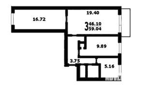 3-к квартира, вторичка, 59м2, 4/5 этаж