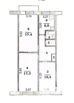 3-к квартира, вторичка, 62м2, 5/5 этаж