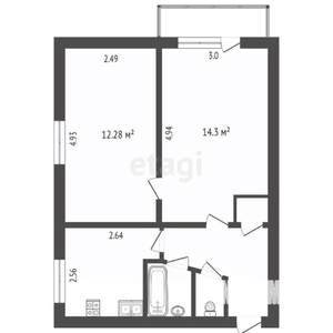 2-к квартира, вторичка, 43м2, 3/5 этаж