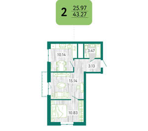 2-к квартира, вторичка, 43м2, 6/8 этаж