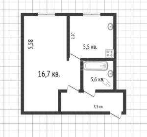 1-к квартира, вторичка, 31м2, 1/5 этаж