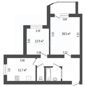 2-к квартира, вторичка, 62м2, 3/9 этаж