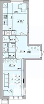 1-к квартира, вторичка, 42м2, 1/9 этаж