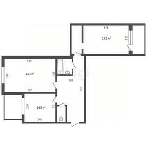 2-к квартира, вторичка, 77м2, 1/6 этаж
