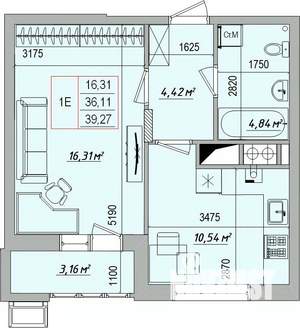 1-к квартира, вторичка, 39м2, 4/9 этаж
