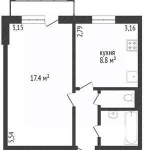 1-к квартира, вторичка, 34м2, 1/10 этаж