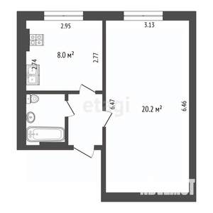 1-к квартира, вторичка, 35м2, 3/3 этаж