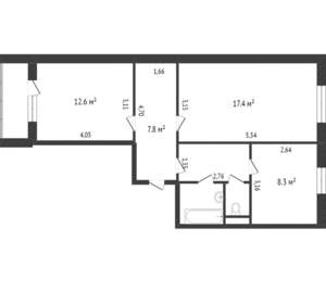 2-к квартира, вторичка, 54м2, 2/10 этаж