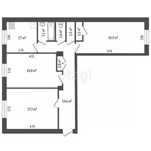 3-к квартира, вторичка, 59м2, 2/3 этаж