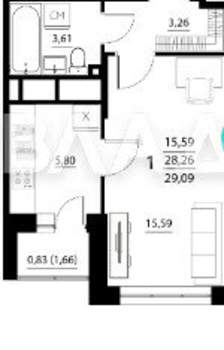 1-к квартира, вторичка, 29м2, 4/8 этаж