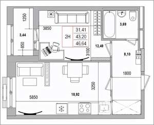 2-к квартира, вторичка, 47м2, 8/16 этаж