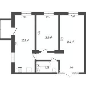 2-к квартира, вторичка, 50м2, 4/4 этаж