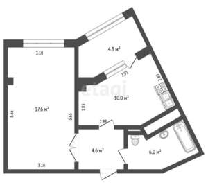 1-к квартира, вторичка, 42м2, 7/17 этаж