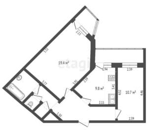 2-к квартира, вторичка, 54м2, 10/12 этаж