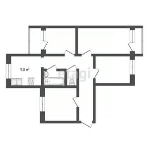 4-к квартира, вторичка, 80м2, 6/9 этаж